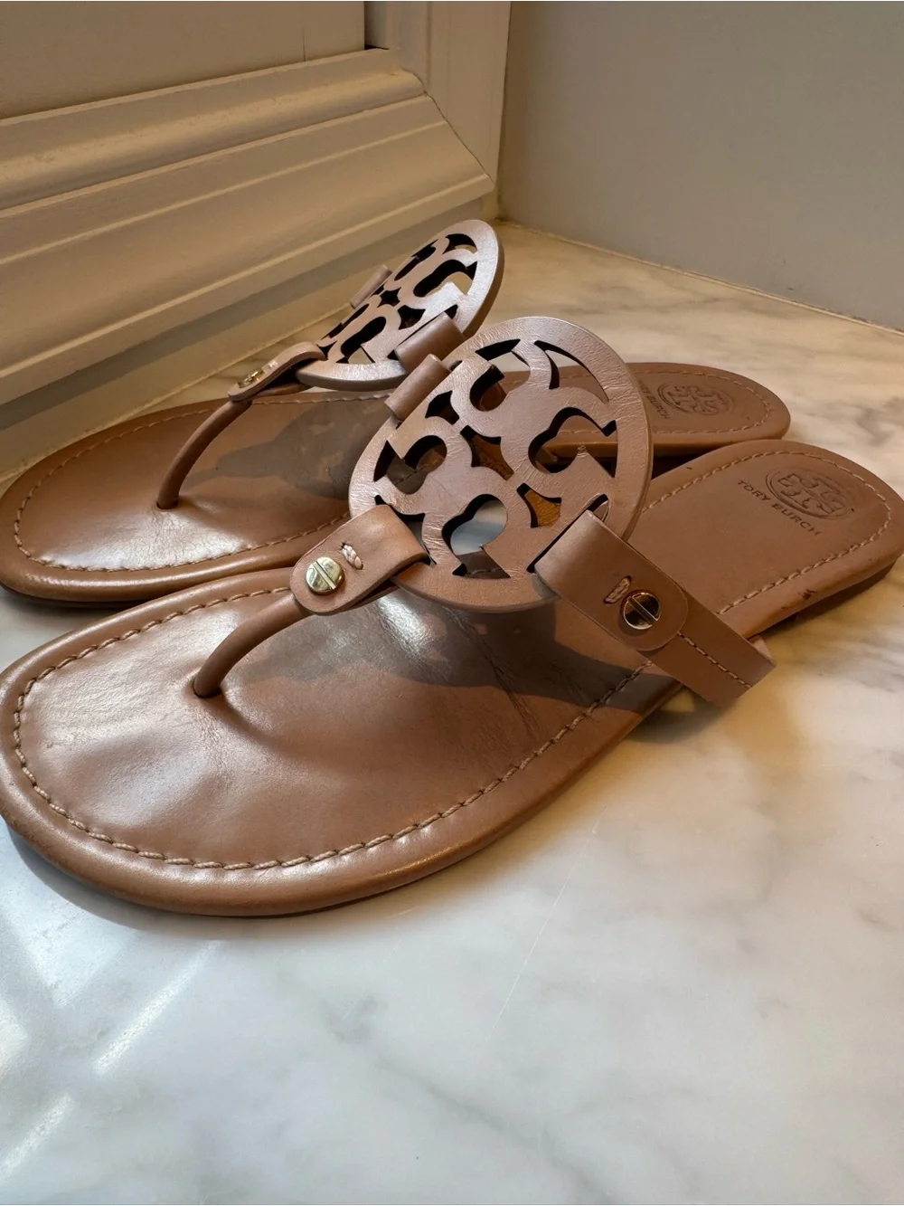 Tory Burch Tan Leather Miller Sandals